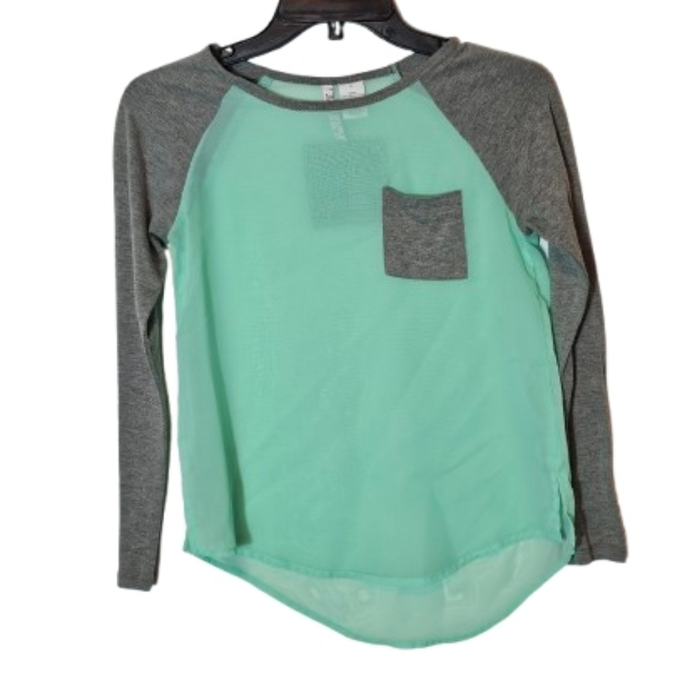 Heart N Crush Mint Sheer and Gray Long Sleeve Top Girls Large - Picture 1 of 5